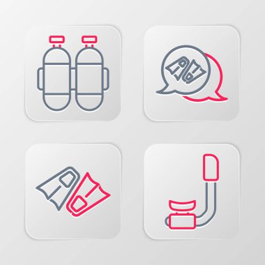 Set line Snorkel Flippers for swimming and Aqualung icon. Vector.