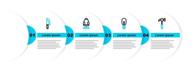 Set line Hammer Light bulb Office chair and Knife icon. Vector.