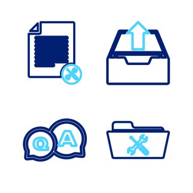 Set line Folder service, Question and Answer, Upload inbox and File document icon. Vector