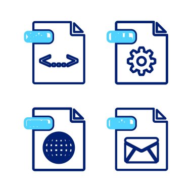 Set line EML file document, HTML, DLL and XML icon. Vector