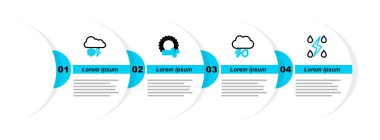 Set line Storm, Cloud with rain and lightning, Wind sun and snow icon. Vector
