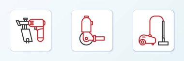 Set line Vacuum cleaner, Nail gun and Angle grinder icon. Vector