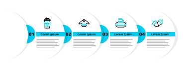 Set line Acorn, Stone for curling, Christmas sweater and Coffee cup go icon. Vector