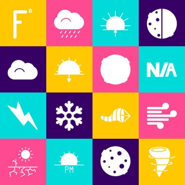Set Tornado, Wind, Not applicable, Sunrise, Sunset, Cloud, Fahrenheit and Moon icon. Vector