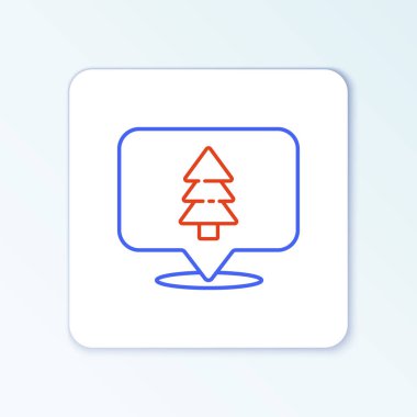 Ormanın beyaz arka planda izole edilmiş bir harita simgesi üzerindeki çizgi konumu. Renkli taslak konsepti. Vektör