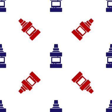 Mavi ve kırmızı ağız gargarası plastik şişe ve cam ikon beyaz arka planda izole edilmiş pürüzsüz desen. Ağzını çalkalamak için sıvı. Ağız bakım ekipmanları. Vektör.