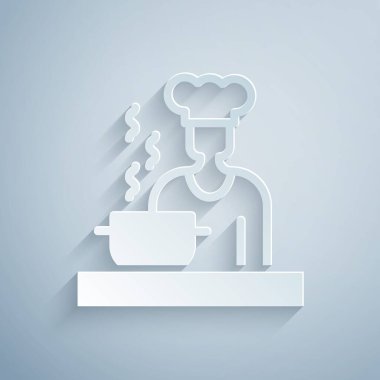 Paper cut Spanish cook icon isolated on grey background. Paper art style. Vector.