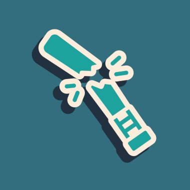 Green Broken baseball bat icon isolated on green background. Long shadow style. Vector