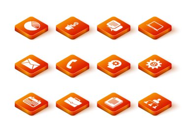 Set Calendar, Briefcase, Envelope, Telephone handset, Document and Human head with gear inside icon. Vector