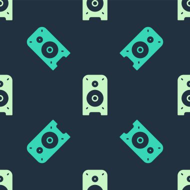 Green and beige Stereo speaker icon isolated seamless pattern on blue background. Sound system speakers. Music icon. Musical column speaker bass equipment.  Vector