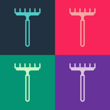 Pop Art Garden tırmık simgesi renk arkaplanında izole edildi. Bahçecilik, tarım, çiftçilik aleti. Toprak işçisi. Temizlik ekipmanları. Vektör