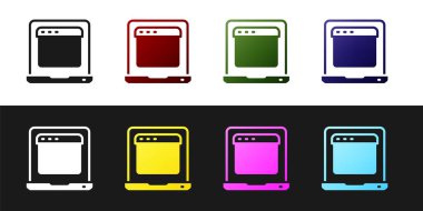 Set Laptop with browser window icon isolated on black and white background. Computer notebook with empty screen sign.  Vector