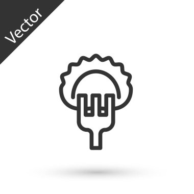 Grey line Dumplings on fork icon isolated on white background. Pierogi, varenyky, pelmeni, ravioli. Traditional Ukrainian food.  Vector.