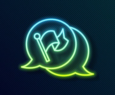 Parlayan neon çizgisi simgesi siyah arkaplanda izole edildi. Zafer, kazanmak ve zorluk konseptini fethetmek. Vektör