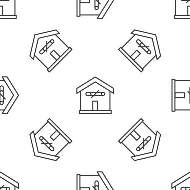 Grey line No smoking at home icon isolated seamless pattern on white background. Area no smoking house.  Vector