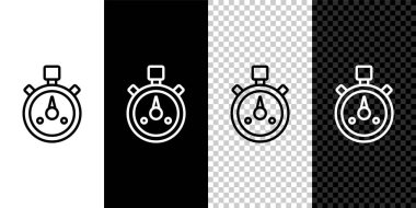 Stopwatch simgesini siyah beyaz, şeffaf arkaplanda izole et. Zaman göstergesi. Kronometre işareti. Vektör