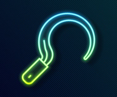 Parlayan neon çizgisi simgesi siyah arkaplanda izole edildi. Kanca işaretini topluyorum. Vektör