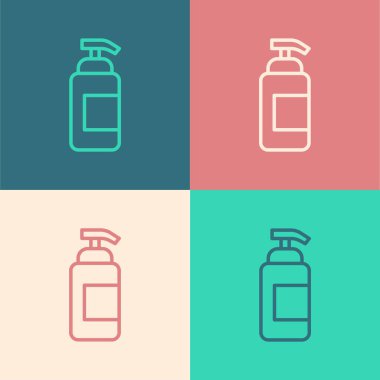 Renk arkaplanında izole edilmiş şeker ikonu olan bir şişe sıvı antibakteriyel sabun. Antiseptik. Dezenfeksiyon, hijyen, cilt bakımı. Vektör