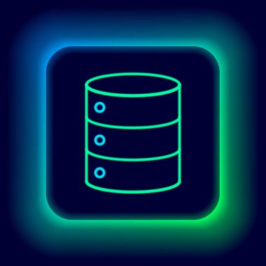 Parlayan neon hattı Sunucu, Data, Web sunucu simgesi siyah arkaplanda izole edildi. Renkli taslak konsepti. Vektör