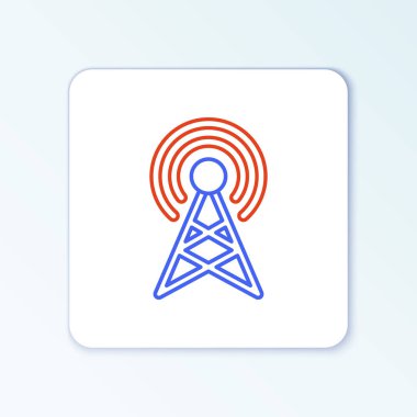 Beyaz arkaplanda çizgi anten simgesi izole edildi. Radyo anteni kablosuz. Teknoloji ve ağ sinyali radyo anteni. Renkli taslak konsepti. Vektör