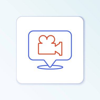 Line Camera and location pin icon isolated on white background. Colorful outline concept. Vector