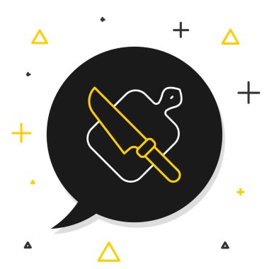 Beyaz arka planda hat kesme tahtası ve bıçak simgesi izole edildi. Kesme tahtası sembolü. Çatal bıçak sembolü. Renkli taslak konsepti. Vektör