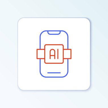 Çizgi Yapay Zeka Yapay Zeka simgesi beyaz arkaplanda izole edildi. Makine öğrenme, bulut hesaplama, otomatik destek ve ağlar. Renkli taslak konsepti. Vektör