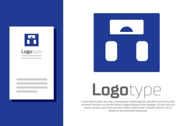 Mavi Banyo Ölçek simgesi beyaz arka planda izole edildi. Ağırlık ölçme ekipmanı. Ağırlık ölçeği spor konsepti. Logo tasarım şablonu elemanı. Vektör.