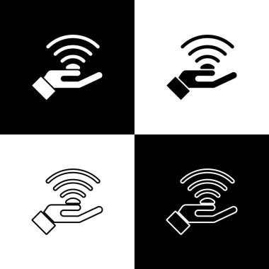 5G yeni kablosuz internet kablosuz bağlantı simgesini siyah ve beyaz arkaplanda izole et. Küresel ağ yüksek hızlı bağlantı veri oranı teknolojisi. Vektör.