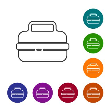 Beyaz arkaplanda siyah çizgili tencere ikonu izole edilmiş. Haşlama ya da güveç besin sembolü. Simgeleri renk daire düğmelerine ayarla. Vektör.