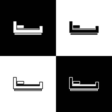 Yatak simgesini siyah beyaz arkaplanda izole et. Vektör.