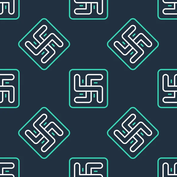 Line Hindu swastika religious symbol icon isolated seamless pattern on black background.  Vector