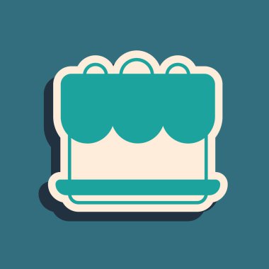 Yeşil Kek simgesi yeşil arkaplanda izole edildi. Doğum günün kutlu olsun. Uzun gölge tarzı. Vektör