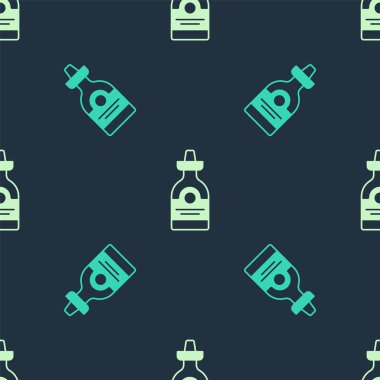 Yeşil ve bej renkli tekila şişesi ikonu mavi arka planda izole edilmiş pürüzsüz desen. Meksika alkolü. Vektör