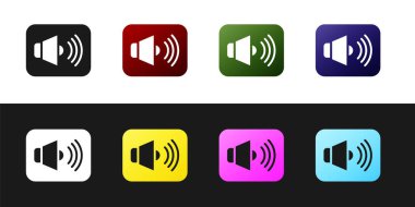 Hoparlör sesi, ses sembolü, medya müzik simgesi siyah ve beyaz arkaplanda izole edildi. Vektör