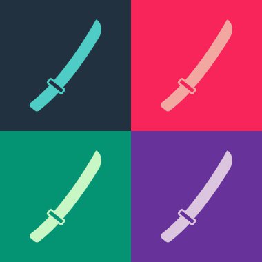 Pop Art Geleneksel Japon katana simgesi renk arkaplanında izole edildi. Japon kılıcı. Vektör