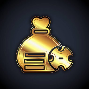 Altın Para Çantası simgesi siyah arkaplanda izole edildi. Dolar ya da USD sembolü. Nakit bankacılık tabelası. Vektör