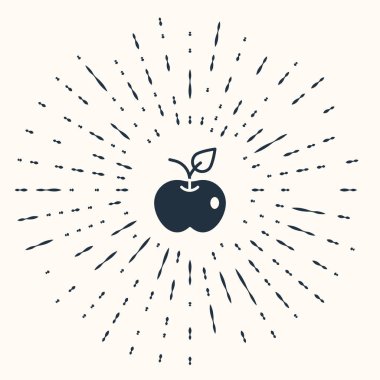 Gri Elma simgesi bej arka planda izole edildi. Fazla kilolu. Sağlıklı diyet menüsü. Fitness diyeti elması. Soyut çember rastgele noktalar. Vektör