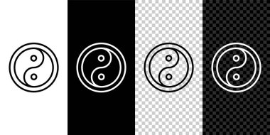 Siyah beyaz arkaplanda Yin Yang sembolü ve denge simgesini izole et. Vektör.