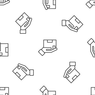 Grey line Delivery insurance icon isolated seamless pattern on white background. Insured cardboard boxes beyond the shield.  Vector..