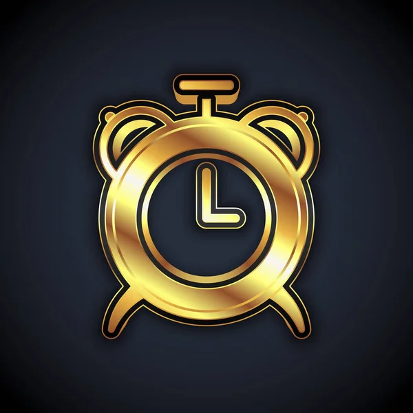 Altın Alarm saat simgesi siyah arkaplanda izole edildi. Uyan, kalk konsepti. Zaman işareti. Vektör