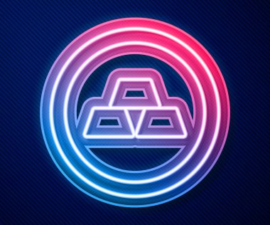 Parlayan neon çizgisi mavi arkaplanda izole edilmiş altın çubuk simgesi. Bankacılık işi konsepti. Vektör