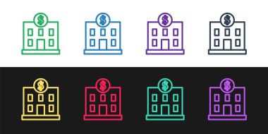 Hat Bank binası simgesi siyah beyaz arkaplanda izole edildi. Vektör