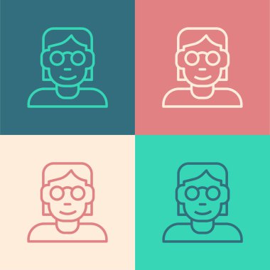 Pop art line Hacker or coder icon isolated on color background. Programmer developer working on code, coding, testing, debugging, analysing.  Vector