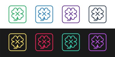 Siyah beyaz arkaplanda yonca sembolü simgesi olan çizgi kumarhane kumar makinesini ayarlayın. Kumar oyunları. Vektör