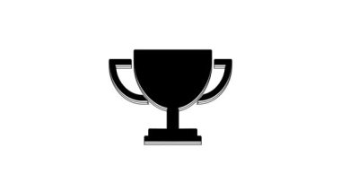 Black Trophy cup icon isolated on white background. Award symbol. Champion cup icon. 4K Video motion graphic animation.