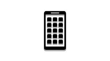Black Mobile Apps icon isolated on white background. Smartphone with screen icons, applications. mobile phone showing screen. 4K Video motion graphic animation.