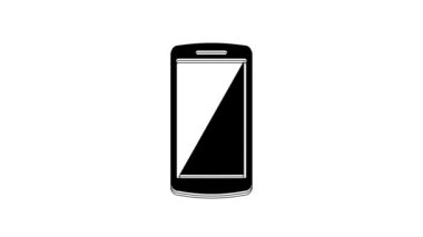 Siyah Akıllı Telefon, beyaz arkaplanda izole edilmiş bir cep telefonu simgesi. 4K Video hareketli grafik canlandırması.