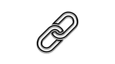 Siyah zincir bağlantısı simgesi beyaz arkaplanda izole edildi. Bağlantı bekar. 4K Video hareketli grafik canlandırması.