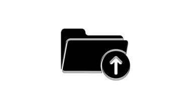 Black Download arrow with folder icon isolated on white background. 4K Video motion graphic animation.